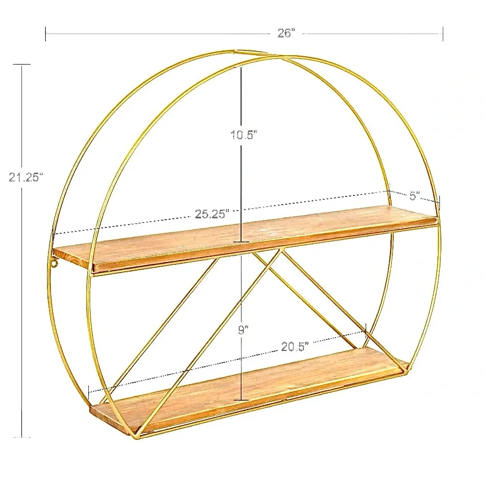 Kate and Laurel Delmar Wood and Gold Metal Geometric Floating Wall Shelf
